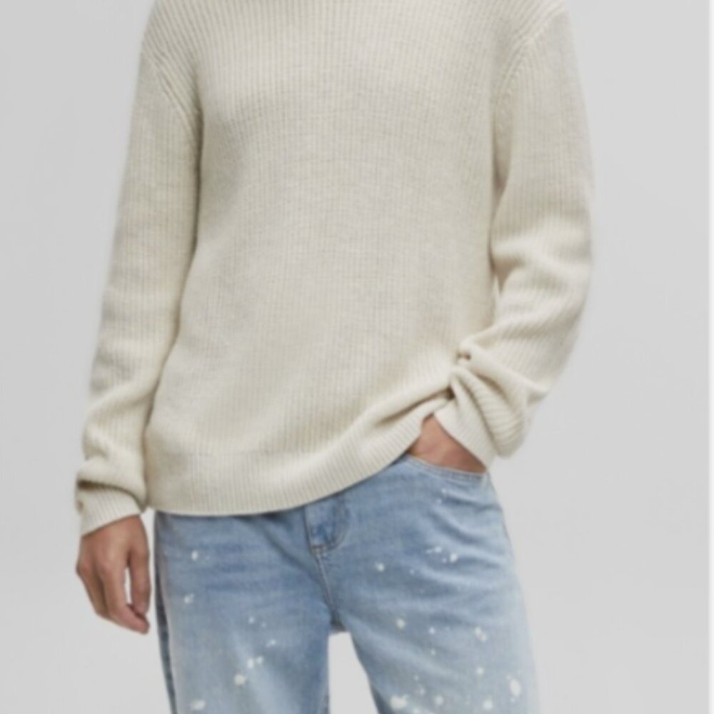 Mode of One Men Knit Cable Crewneck Sweater Bleached Oak Size XL
